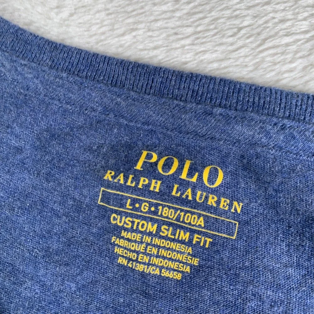 Polo Ralph Lauren Shirt Mens Large Blue V Neck Custom Slim Fit Pony Logo‎ Tee